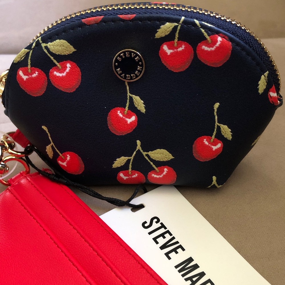 Steve Madden Navy Cherry Coin Pouch with Red Wristlet Cardholder - Picture 2 of 8